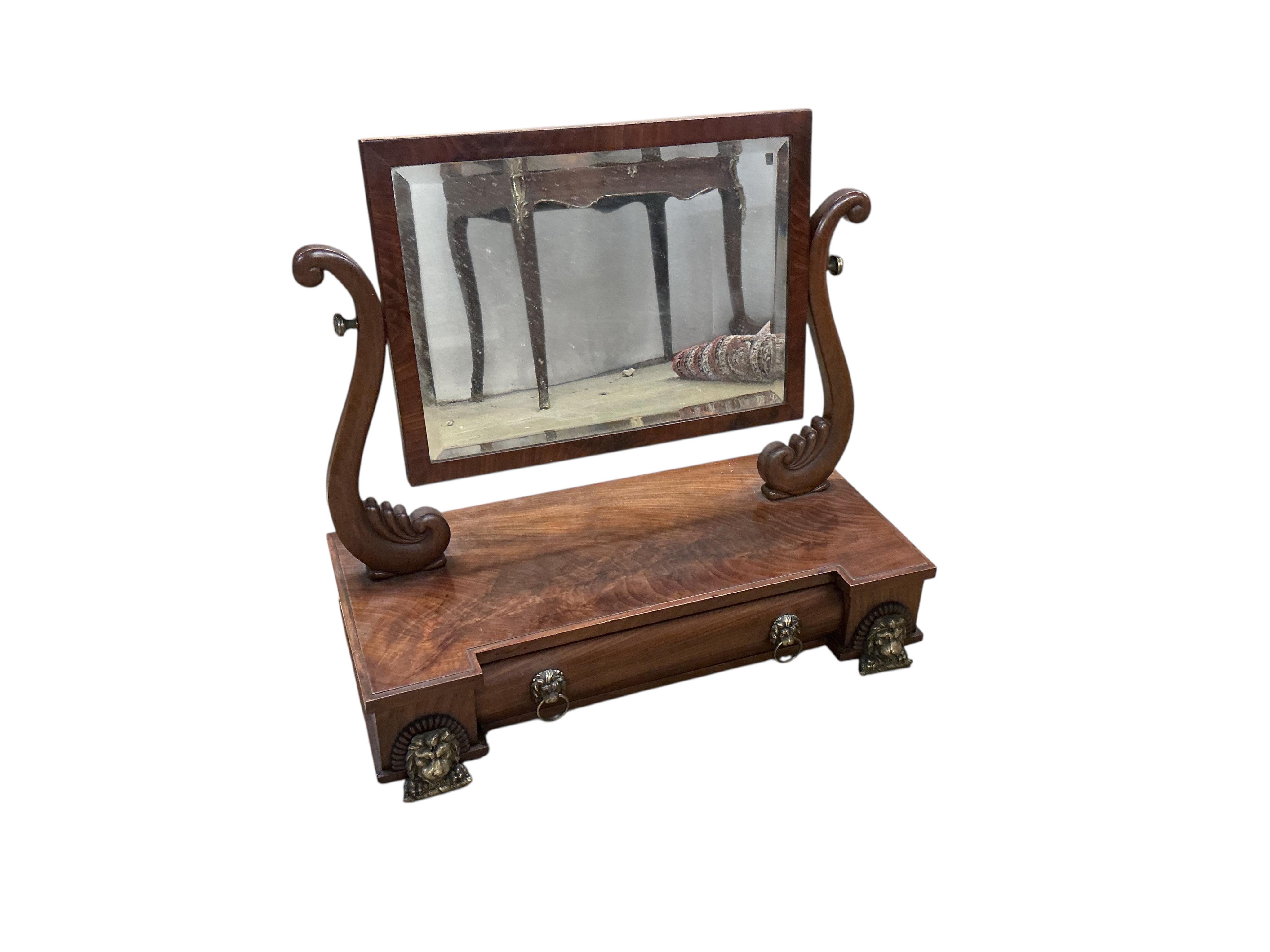 A William IV mahogany toilet mirror, width 59cm, depth 28cm, height 54cm